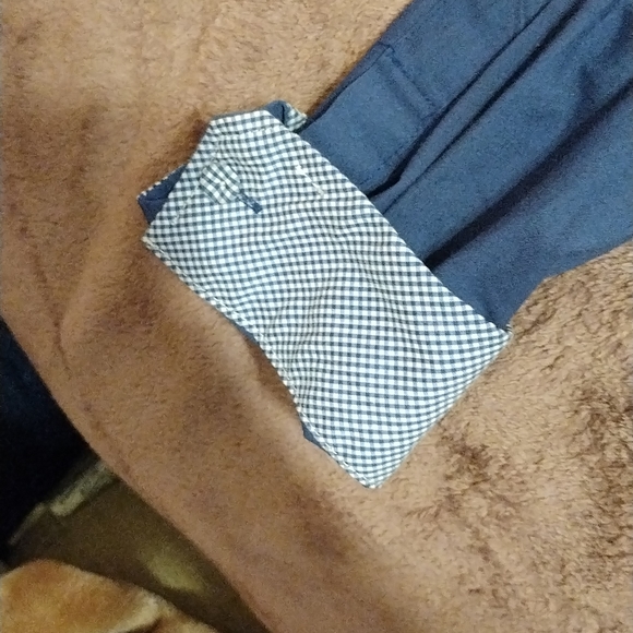 4/$20 Navy blue Oxford button up with gingham trim-L - Picture 4 of 4